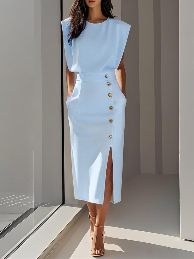 Sleeveless Button-Front Midi Dress for Women