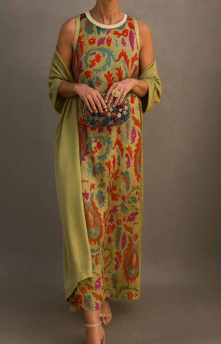 2-Piece Printed Maxi Dress and Cardigan Set for Women