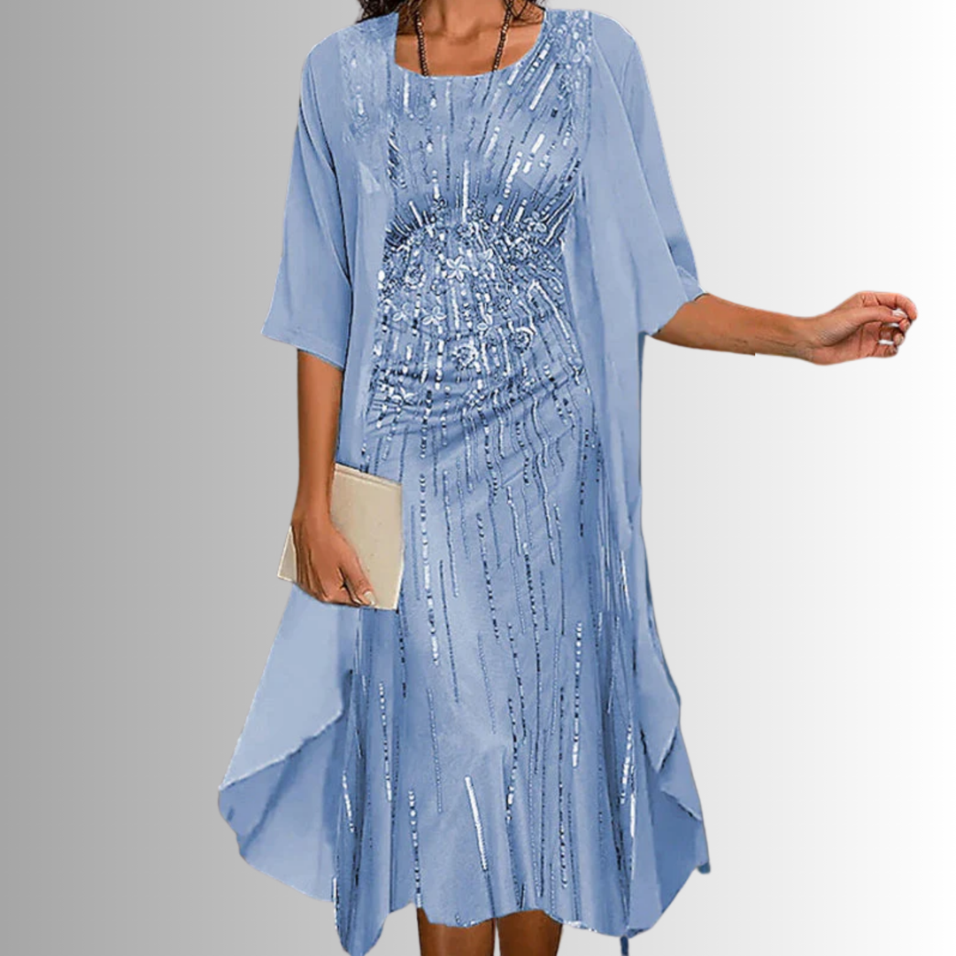 Printed Dress and Cardigan Set for Women