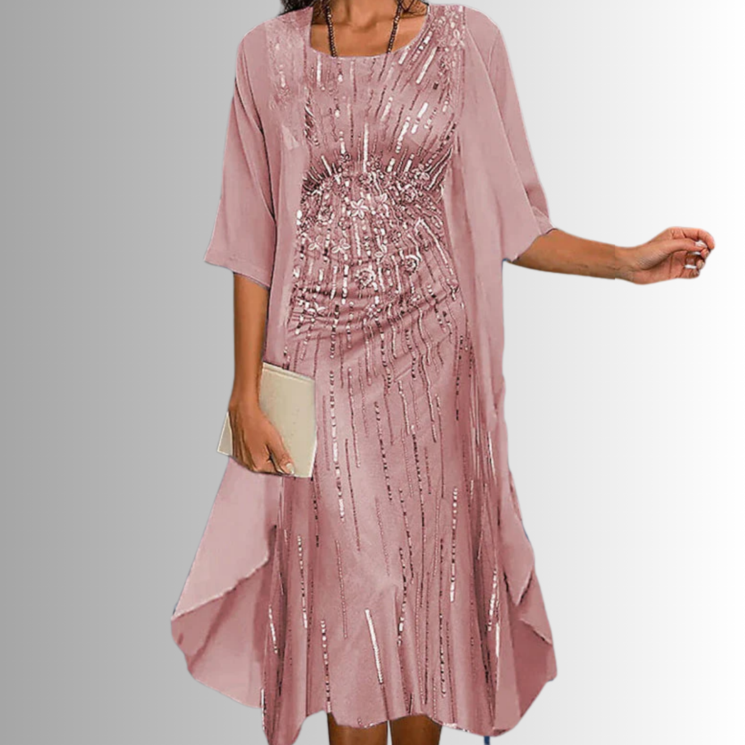 Printed Dress and Cardigan Set for Women