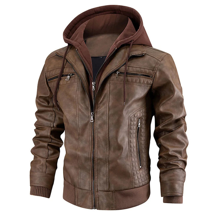 Hooded Leather Winter Coat for Men