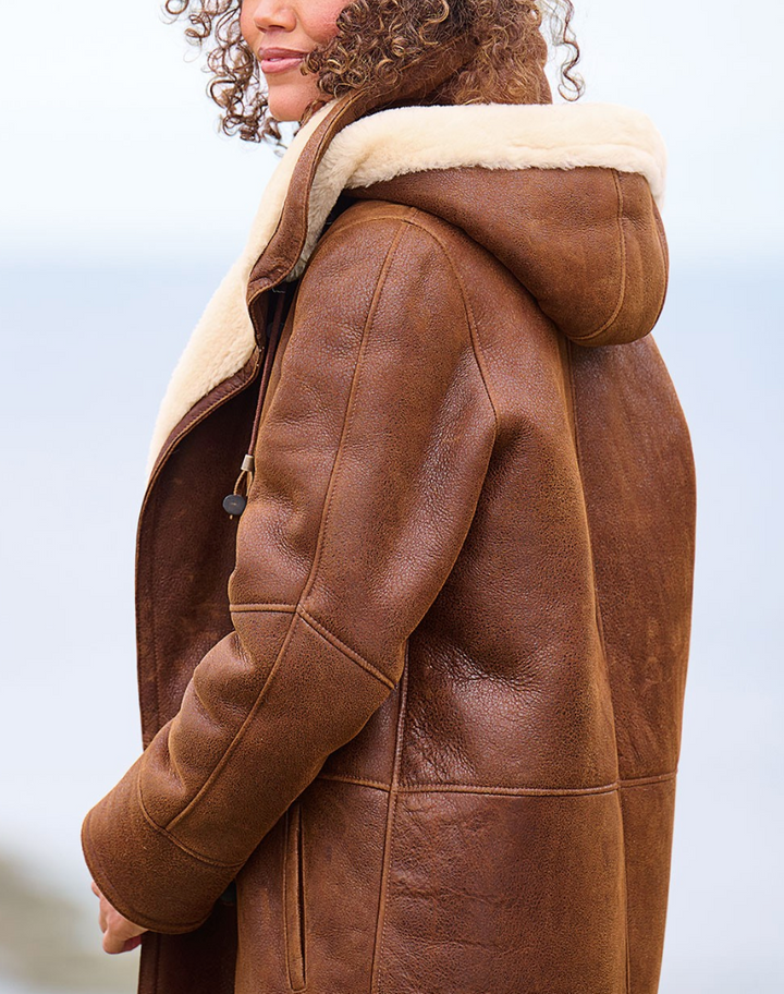 Hooded Shearling Winter Coat for Women
