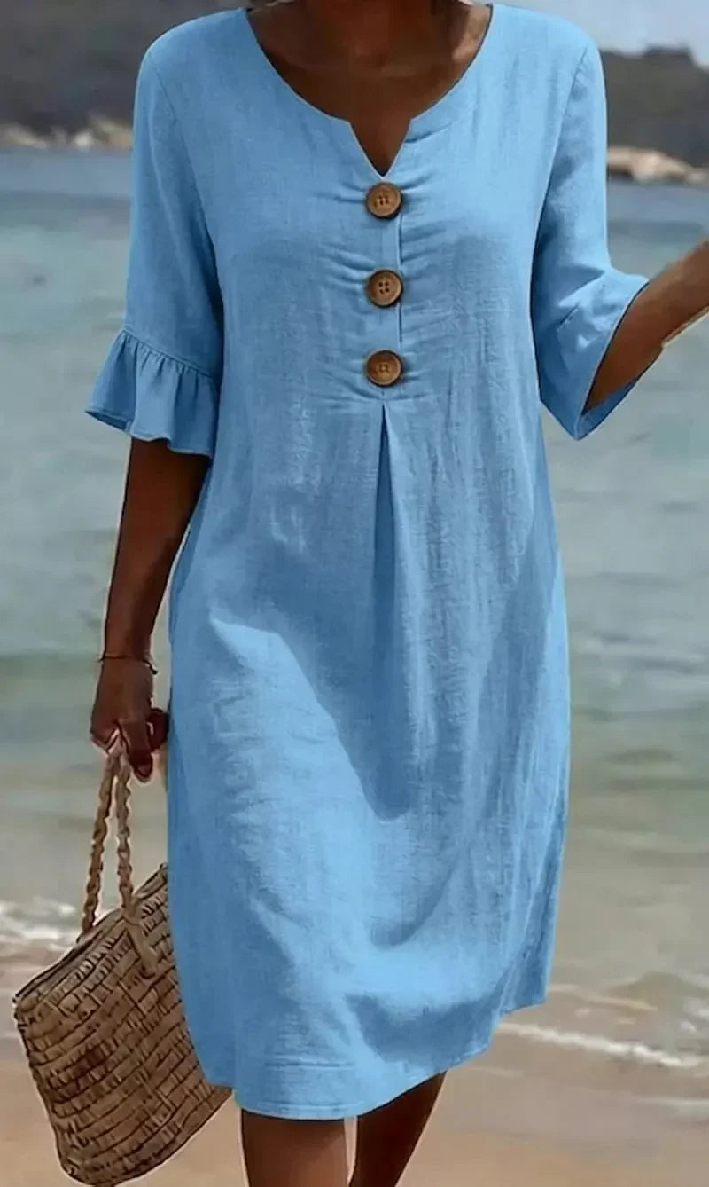 Button-Front Ruffle Sleeve Midi Dress for Women