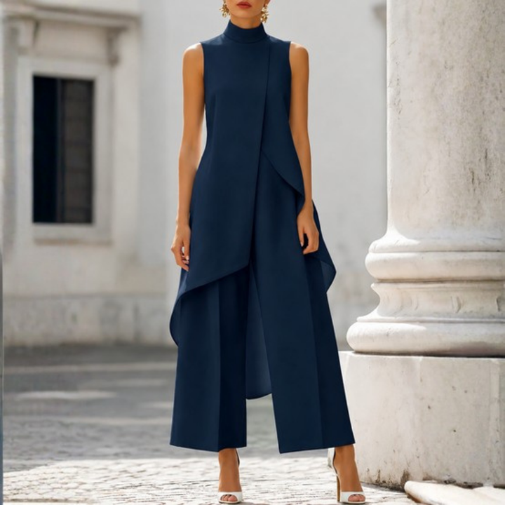 Asymmetric High Neck Wide Leg Jumpsuit for Women