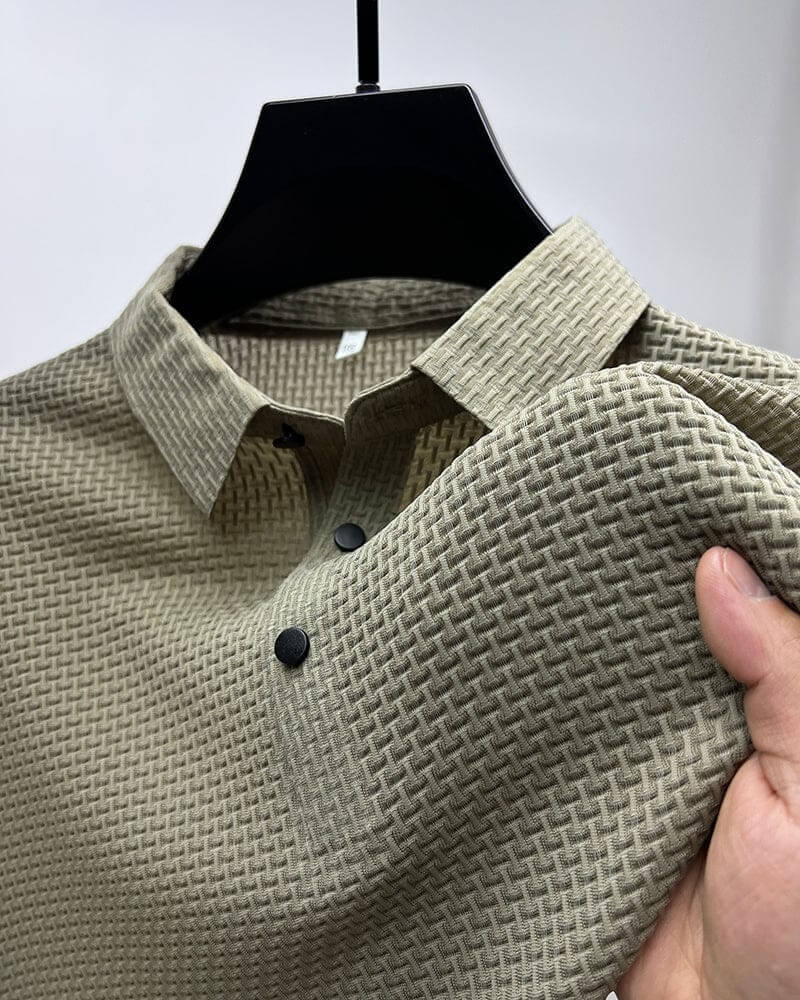 Textured Short Sleeve Polo Shirt for Men