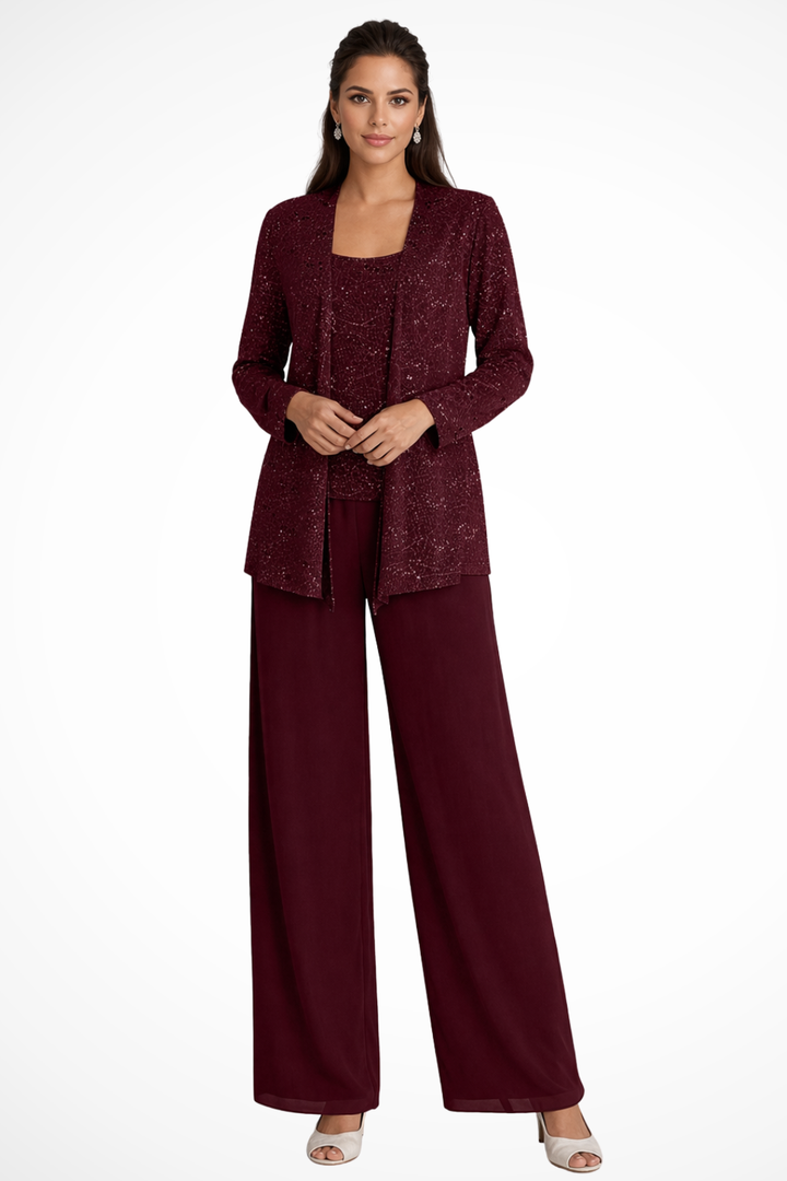 Three-Piece Wide-Leg Trouser Set for Women