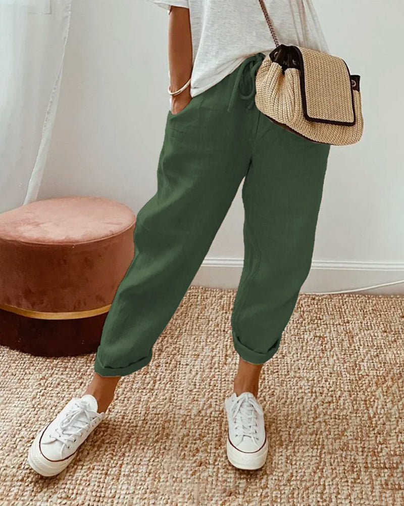 Breathable Cotton Straight Pants for Women
