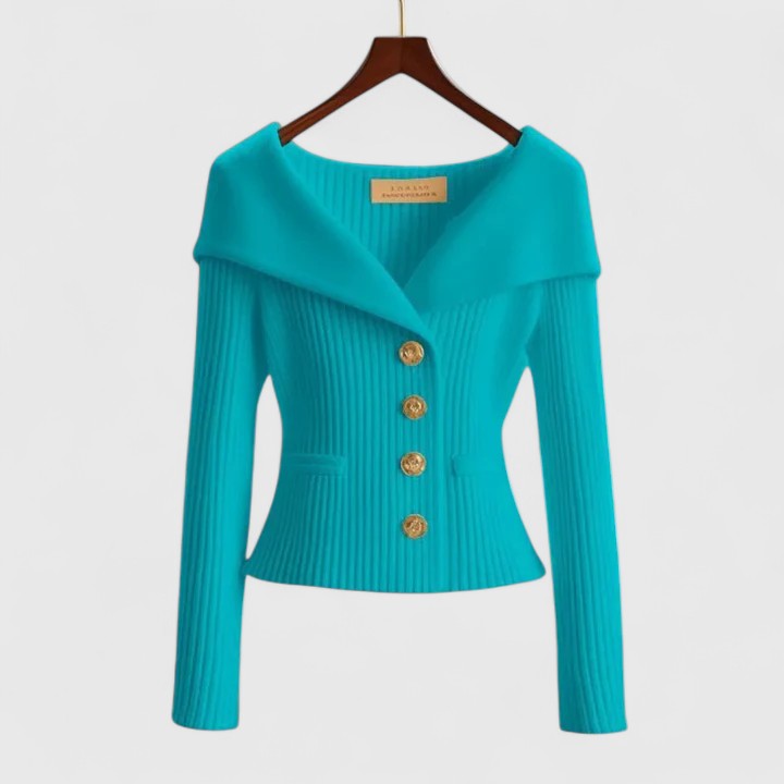 Wide Collar Buttoned Cardigan for Women