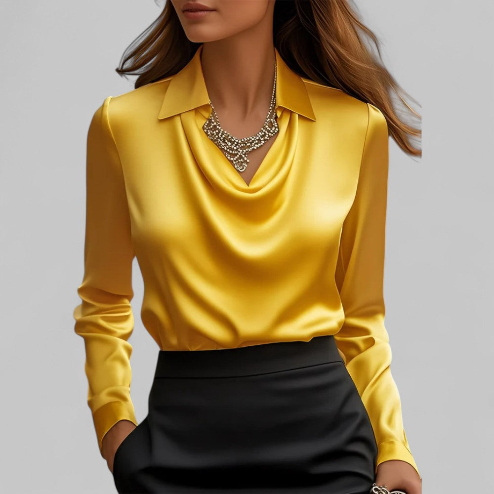Draped Neck Satin Blouse for Women