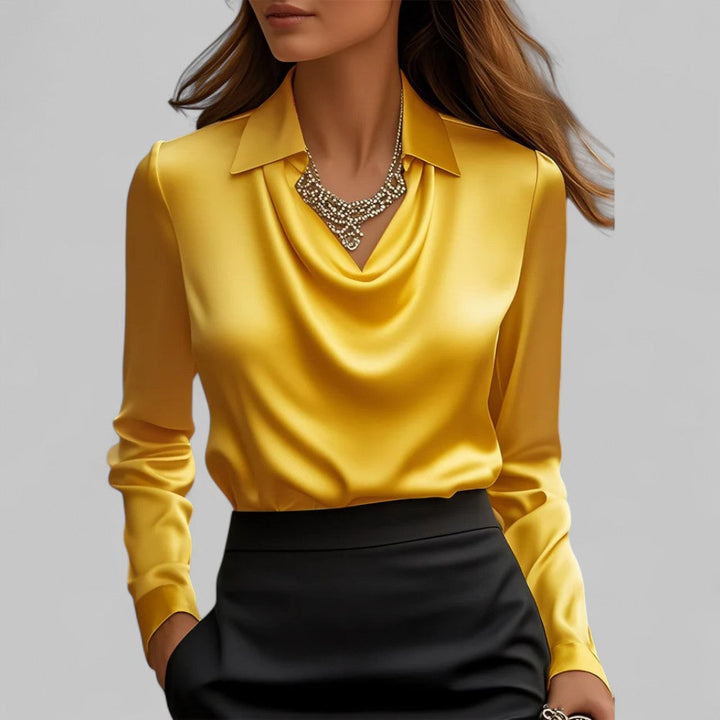 Draped Neck Satin Blouse for Women