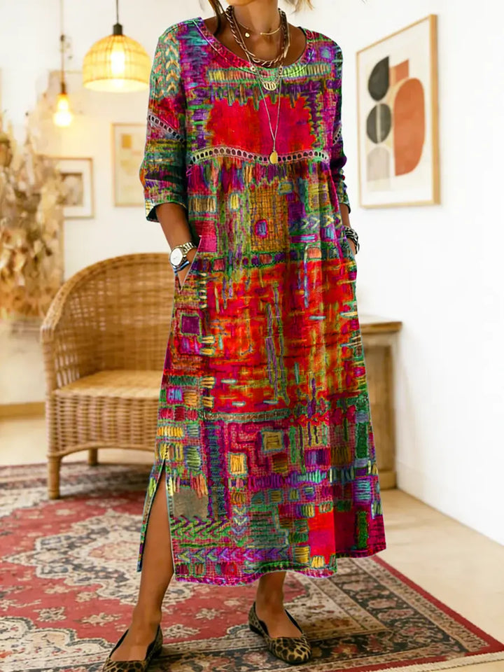 Printed Side Slit Midi Dress for Women