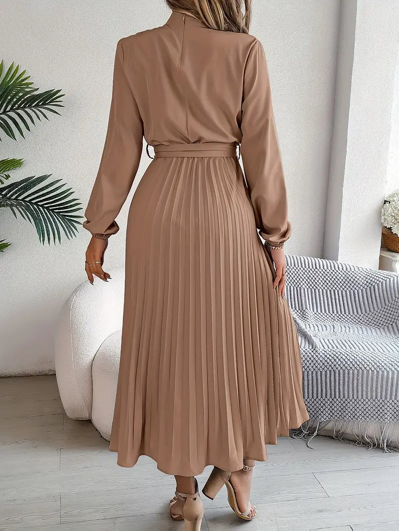 Stylish Pleated Midi Dress for Women with Adjustable Belt