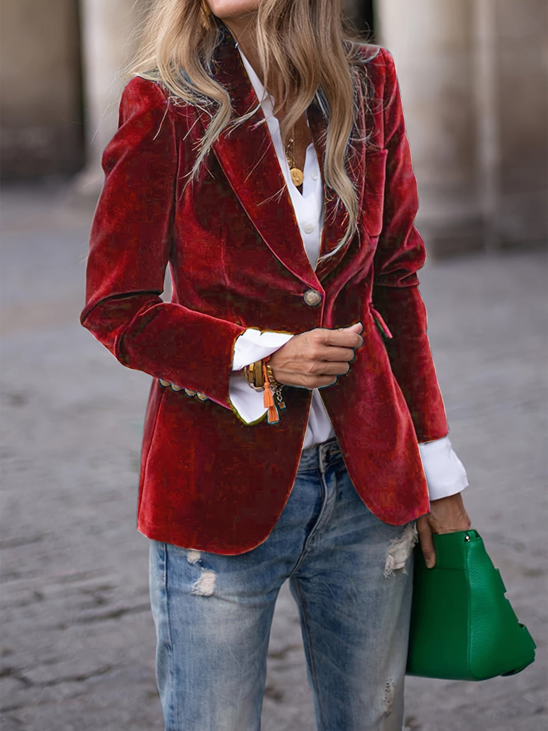 Velvet Single-Button Tailored Blazer for Women