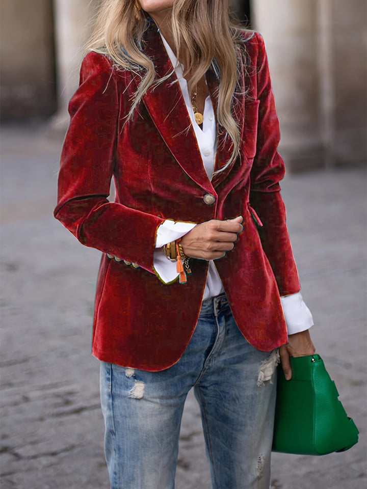 Velvet Single-Button Tailored Blazer for Women