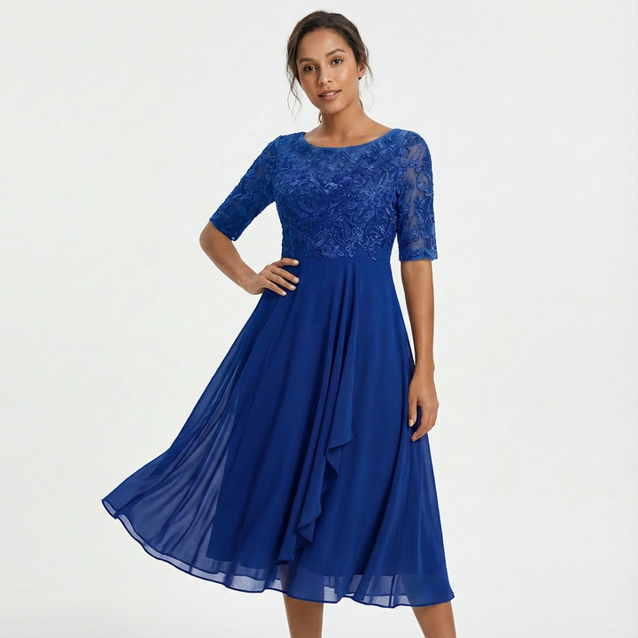 Lace Midi Dress with Half Sleeves for Women