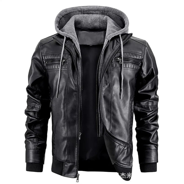 Hooded Leather Winter Coat for Men