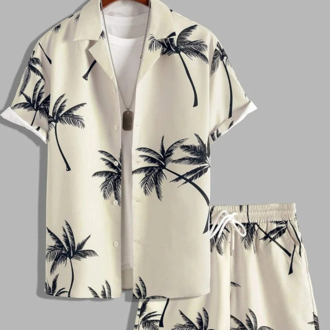 Tropical Print Shirt and Shorts Set for Men