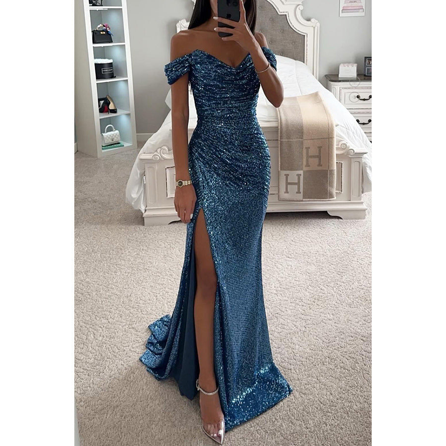 Off-Shoulder Slit Maxi Dress for Women