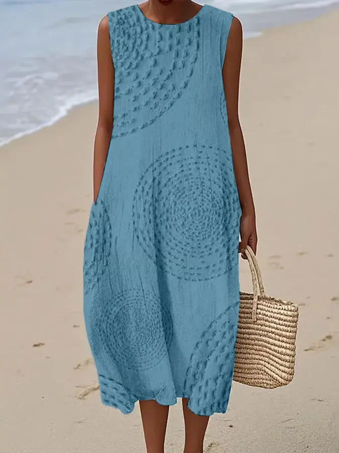 Embroidered Sleeveless Midi Dress for Women
