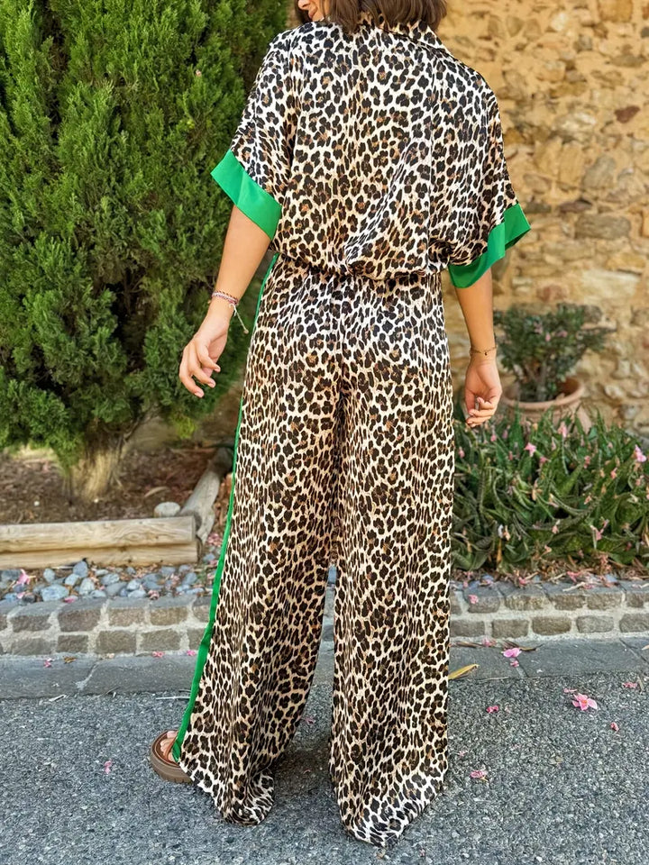 Leopard Print Wide Leg Jumpsuit for Women