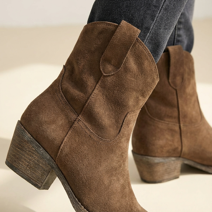Block Heel Cowboy Ankle Boots for Women