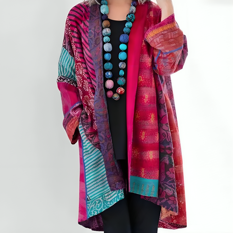 Patchwork Open Front Cardigan for Women