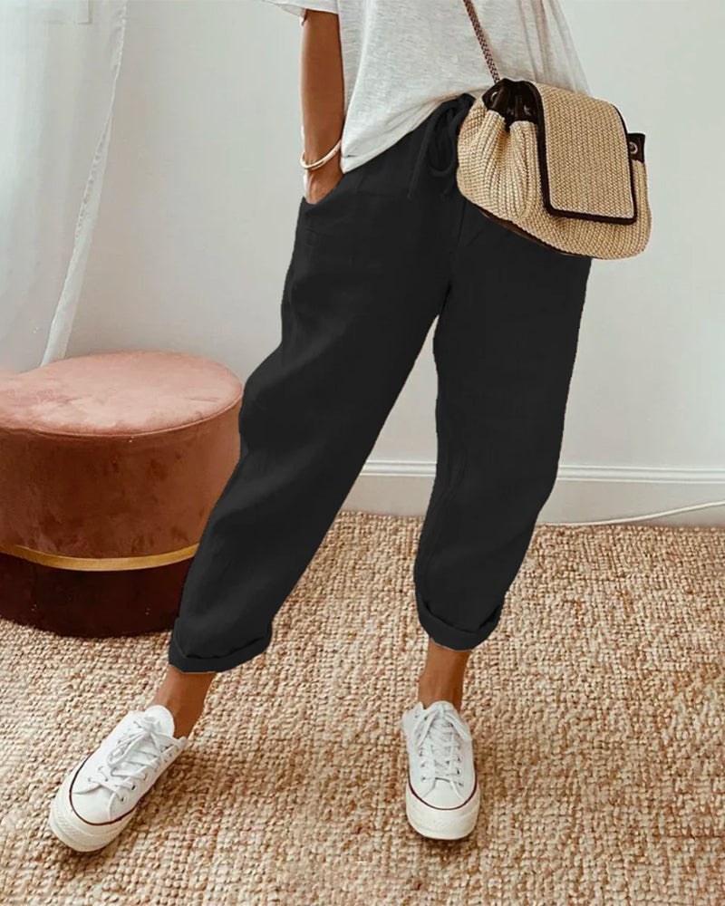 Breathable Cotton Straight Pants for Women