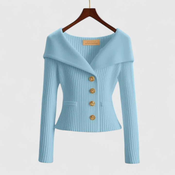 Wide Collar Buttoned Cardigan for Women