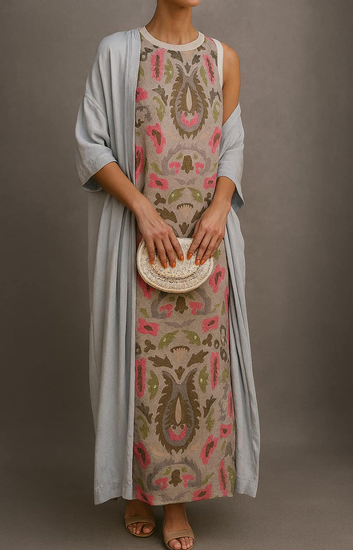 2-Piece Printed Maxi Dress and Cardigan Set for Women