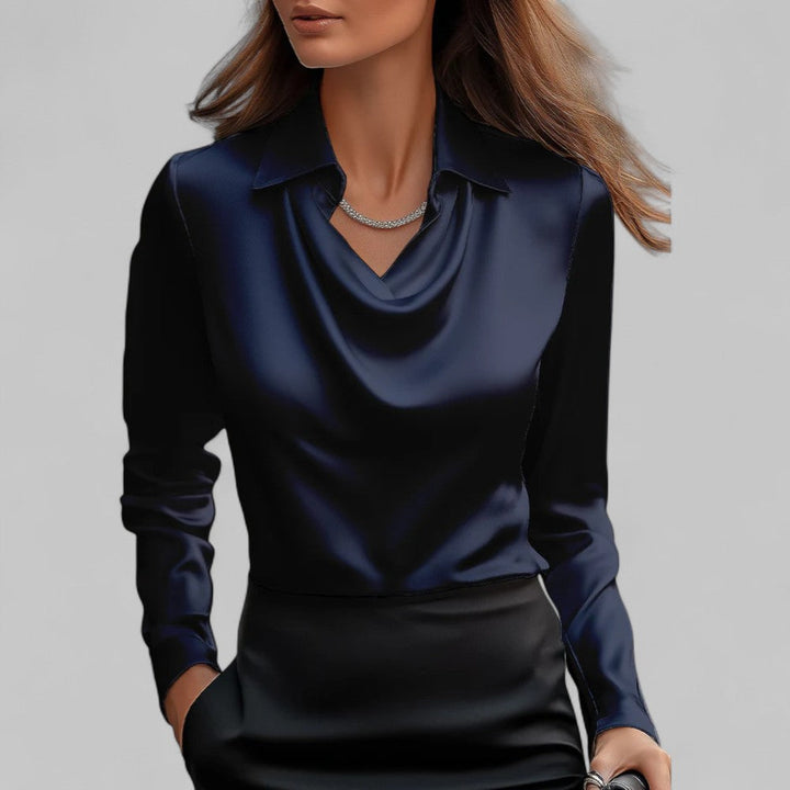 Draped Neck Satin Blouse for Women