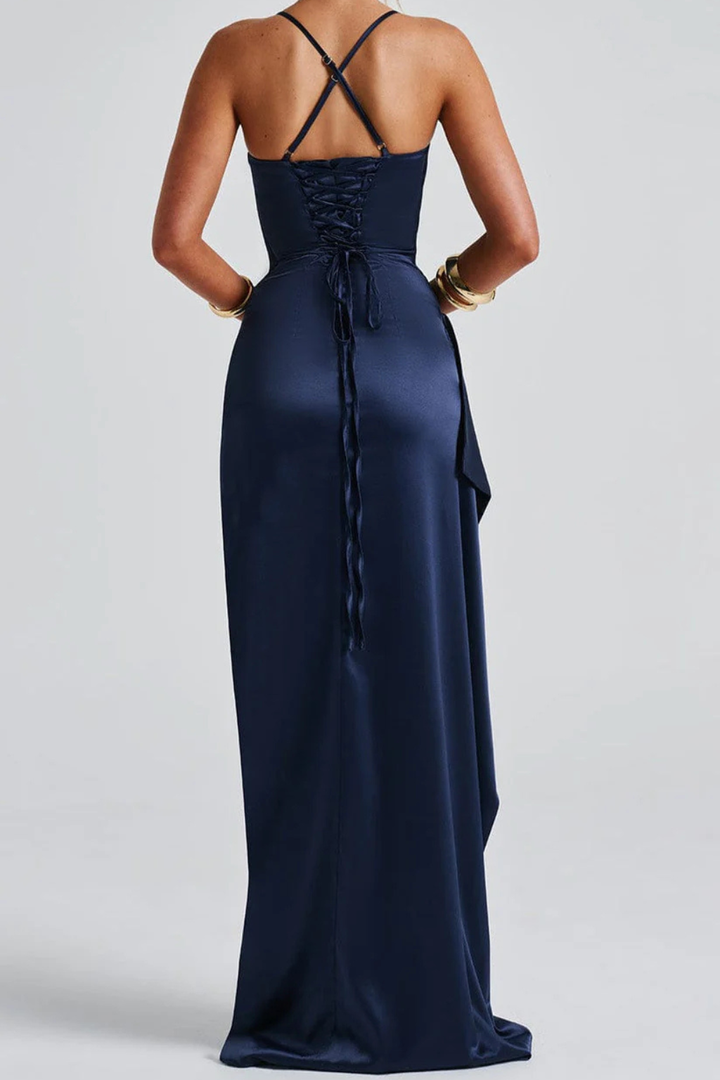 Satin Slip Maxi Dress with High Slit for Women