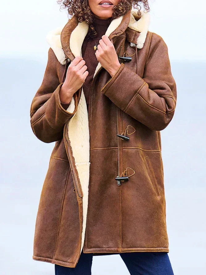 Hooded Shearling Winter Coat for Women