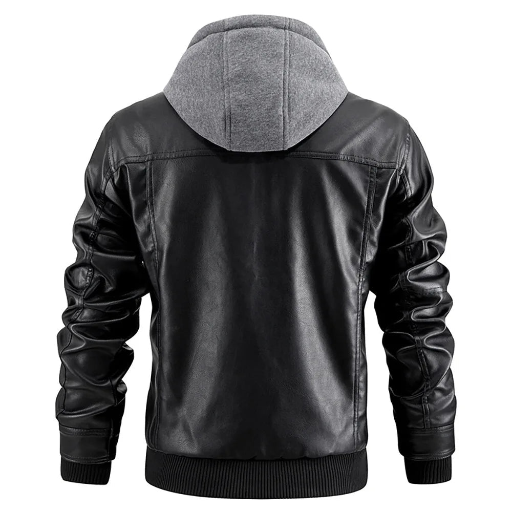 Hooded Leather Winter Coat for Men