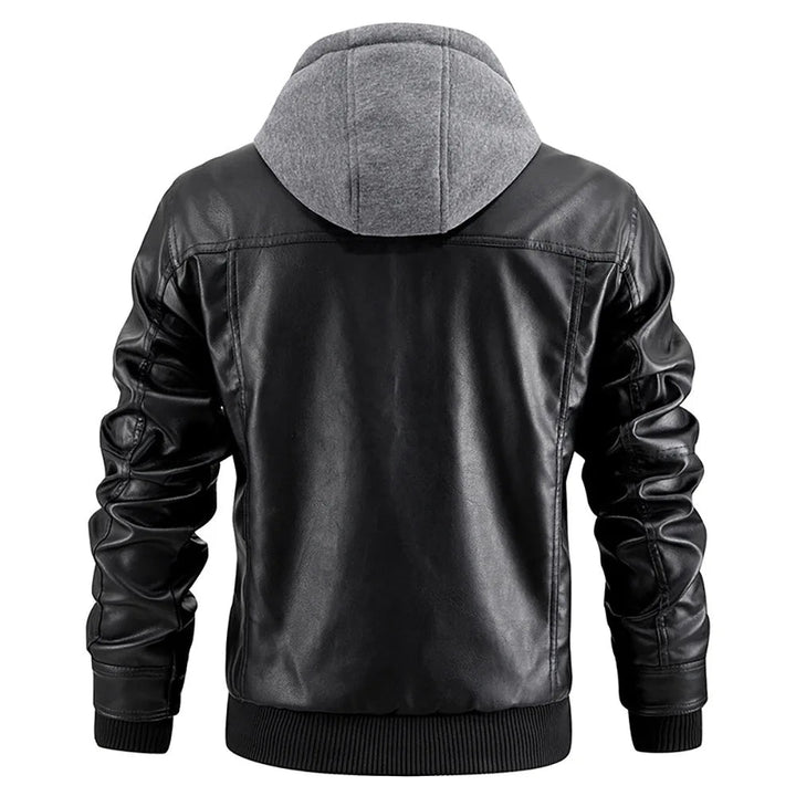 Hooded Leather Winter Coat for Men