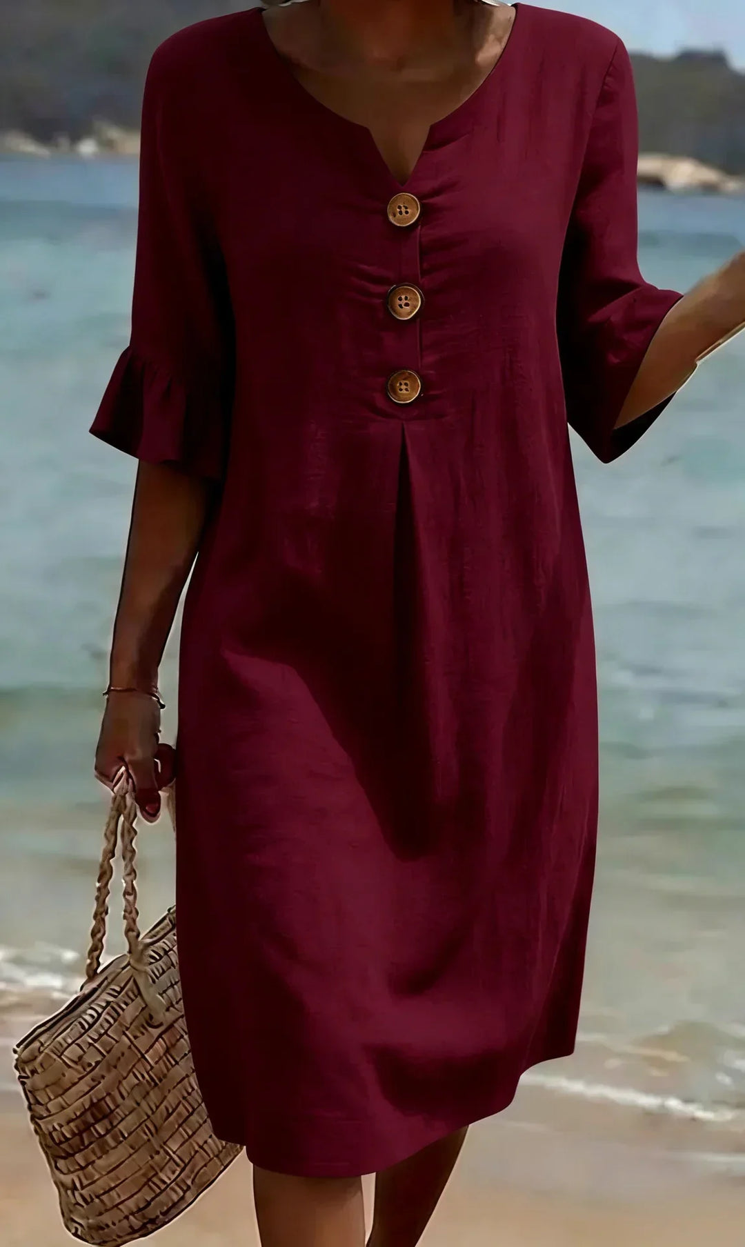 Button-Front Ruffle Sleeve Midi Dress for Women
