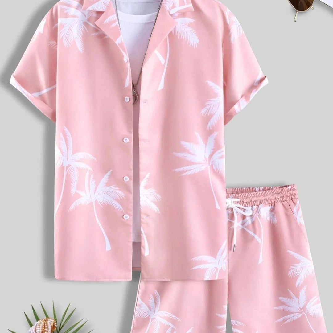 Tropical Print Shirt and Shorts Set for Men