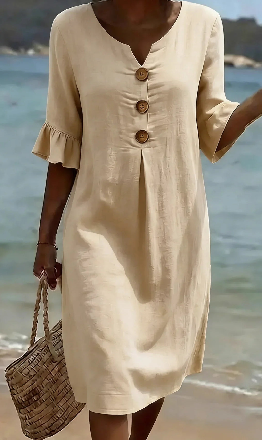 Button-Front Ruffle Sleeve Midi Dress for Women