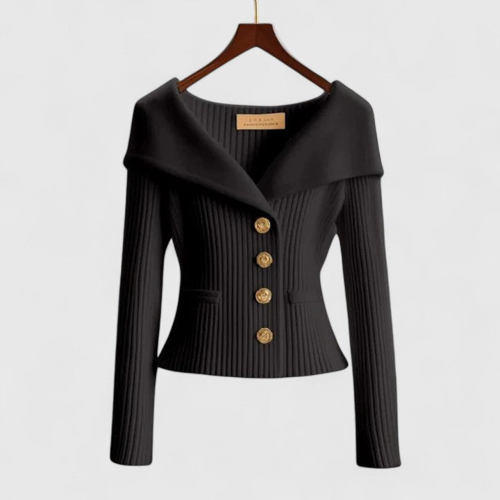 Wide Collar Buttoned Cardigan for Women