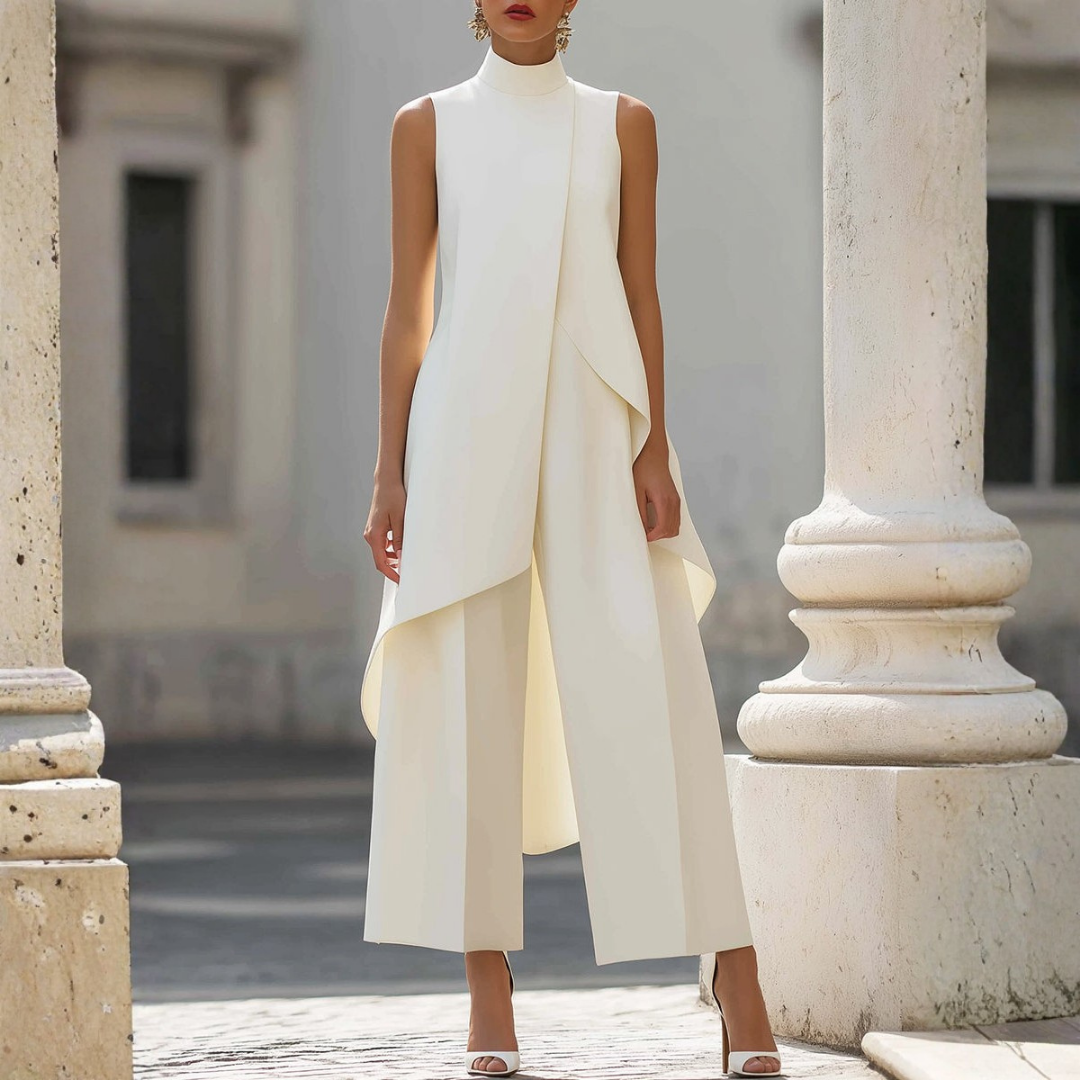 Asymmetric High Neck Wide Leg Jumpsuit for Women