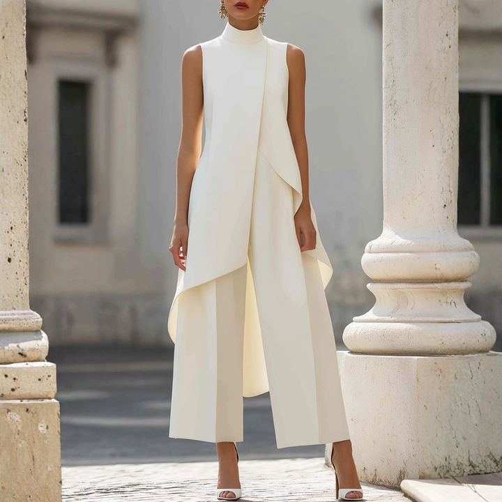 Asymmetric High Neck Wide Leg Jumpsuit for Women