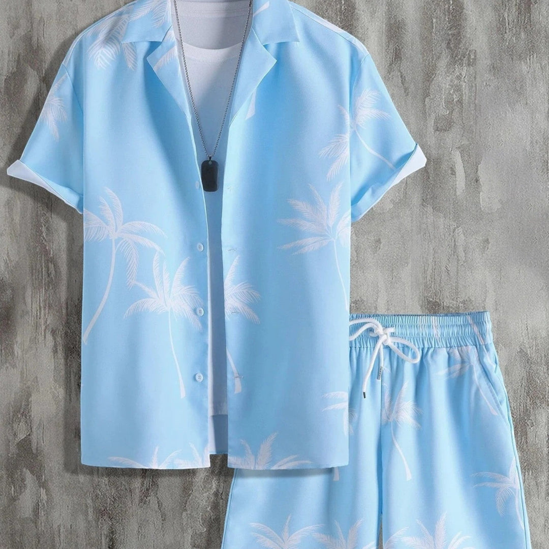 Tropical Print Shirt and Shorts Set for Men
