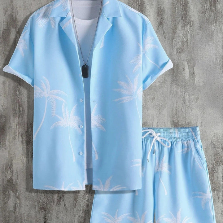 Tropical Print Shirt and Shorts Set for Men