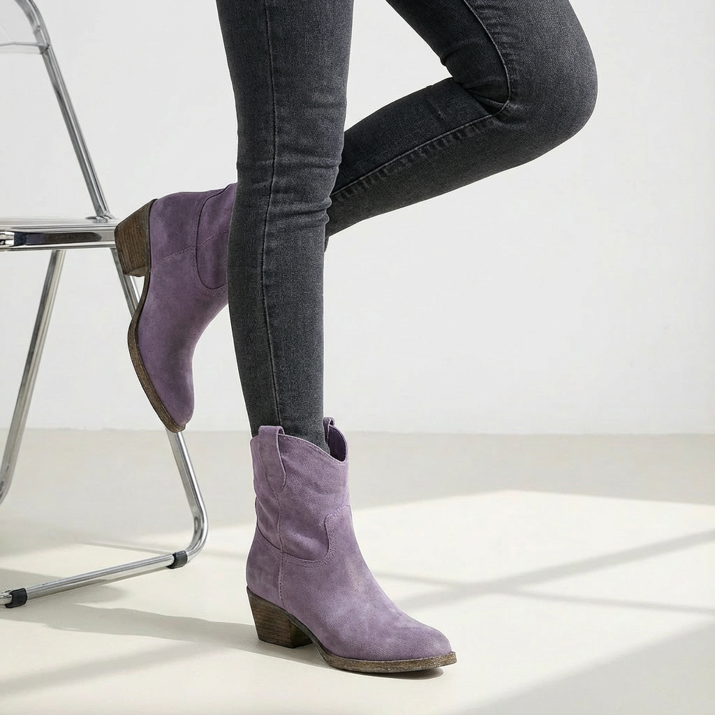 Block Heel Cowboy Ankle Boots for Women