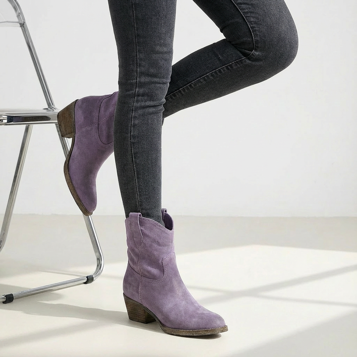Block Heel Cowboy Ankle Boots for Women