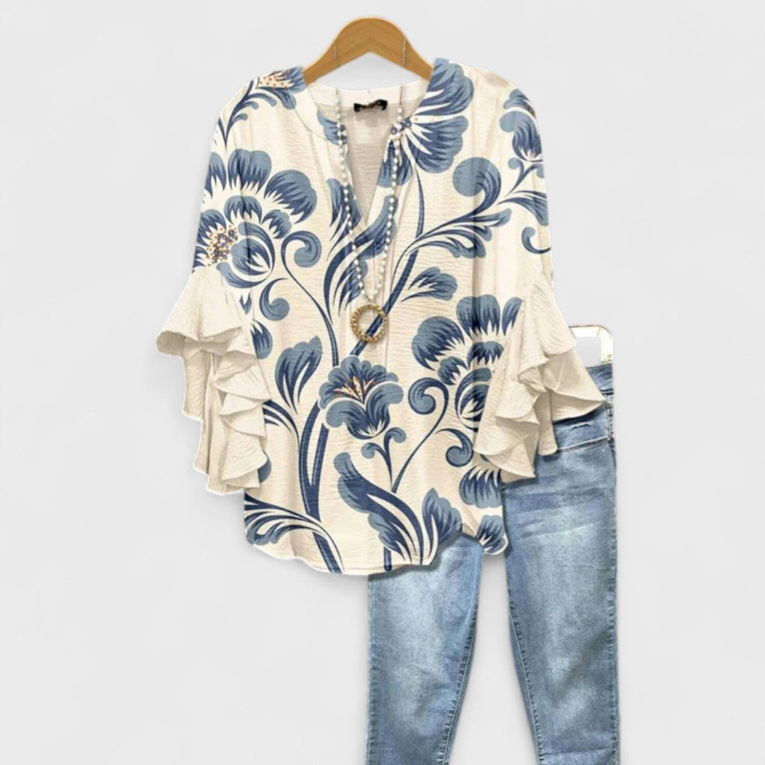 Ruffle Sleeve Floral Blouse for Women