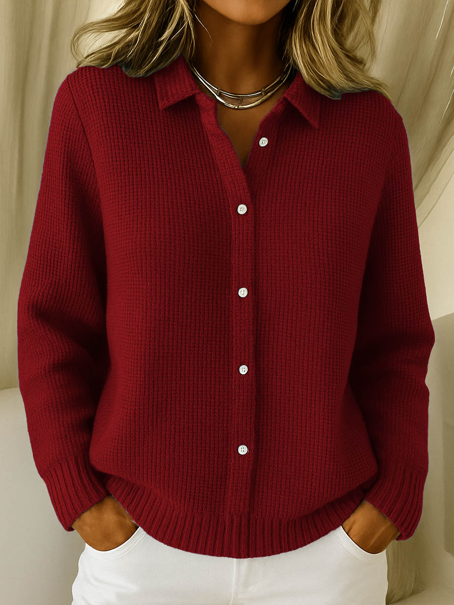 Collared Button-Up Knit Cardigan for Women