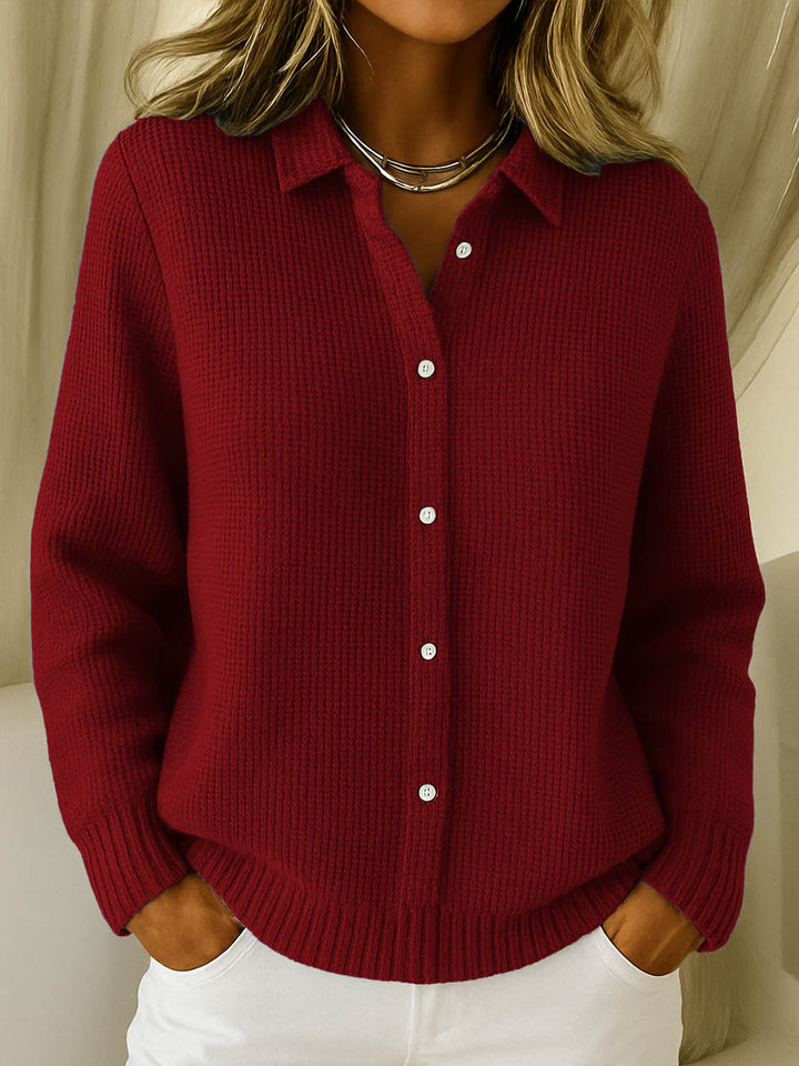 Collared Button-Up Knit Cardigan for Women