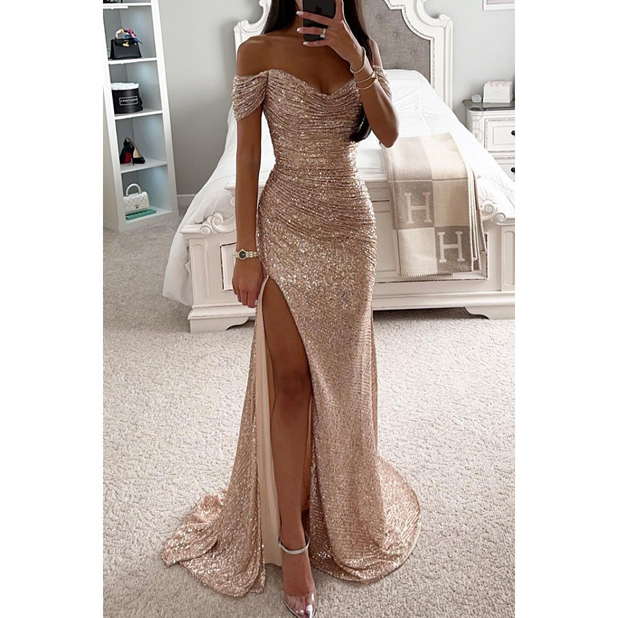 Off-Shoulder Slit Maxi Dress for Women