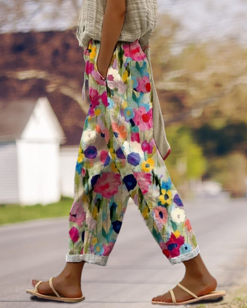 Floral Print Casual Trousers for Women