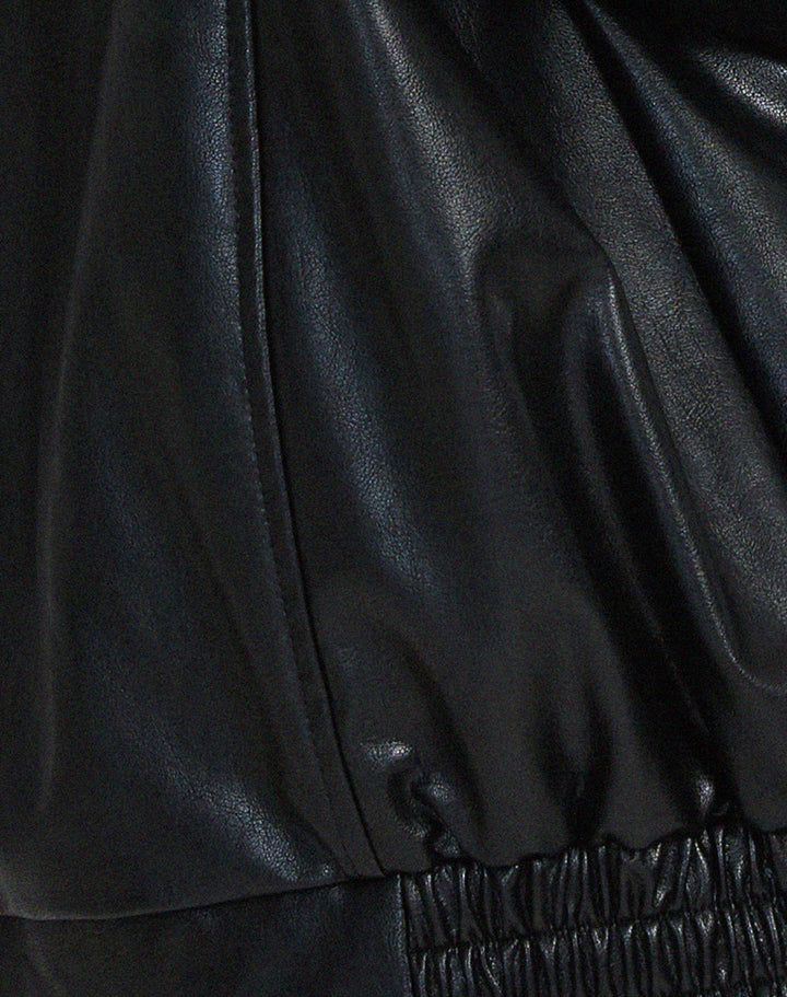 Oversized Faux Leather Zip Jacket for Women